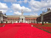 Crochet poppies at the Chelsea barracks