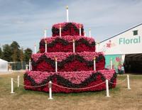 Birthday cake made of flowers to celebrate 25 years of the Hampton Court Palace flower show 